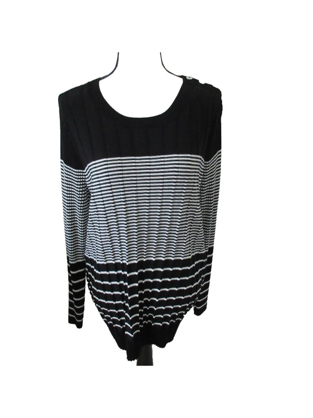 Lane Bryant Rib Pullover Sweater Top Plus Size 22/24 Black White Striped Fitted
